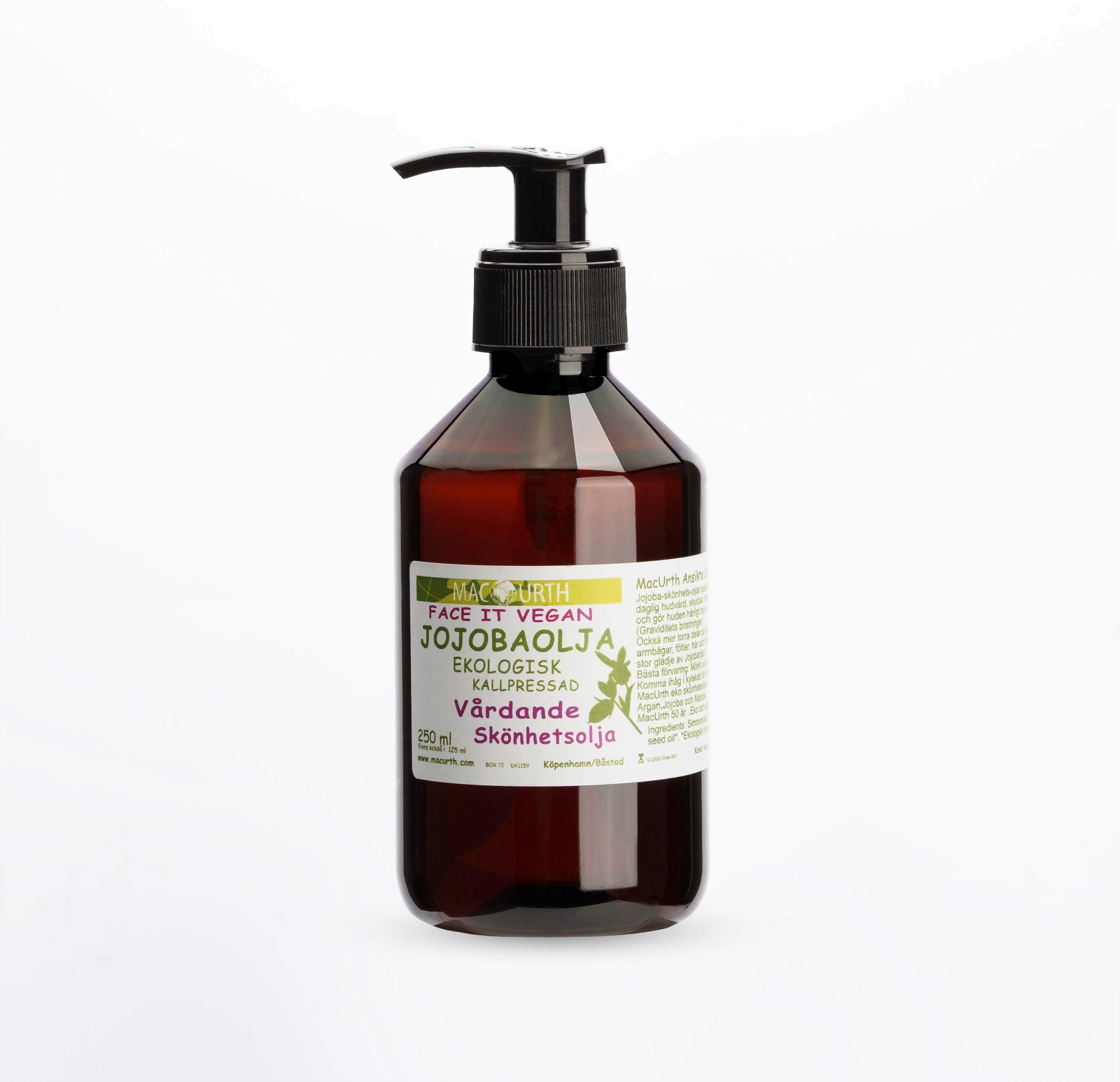 MacUrth Jojobaolja 250 ml i plastflaska mot vit bakgrund