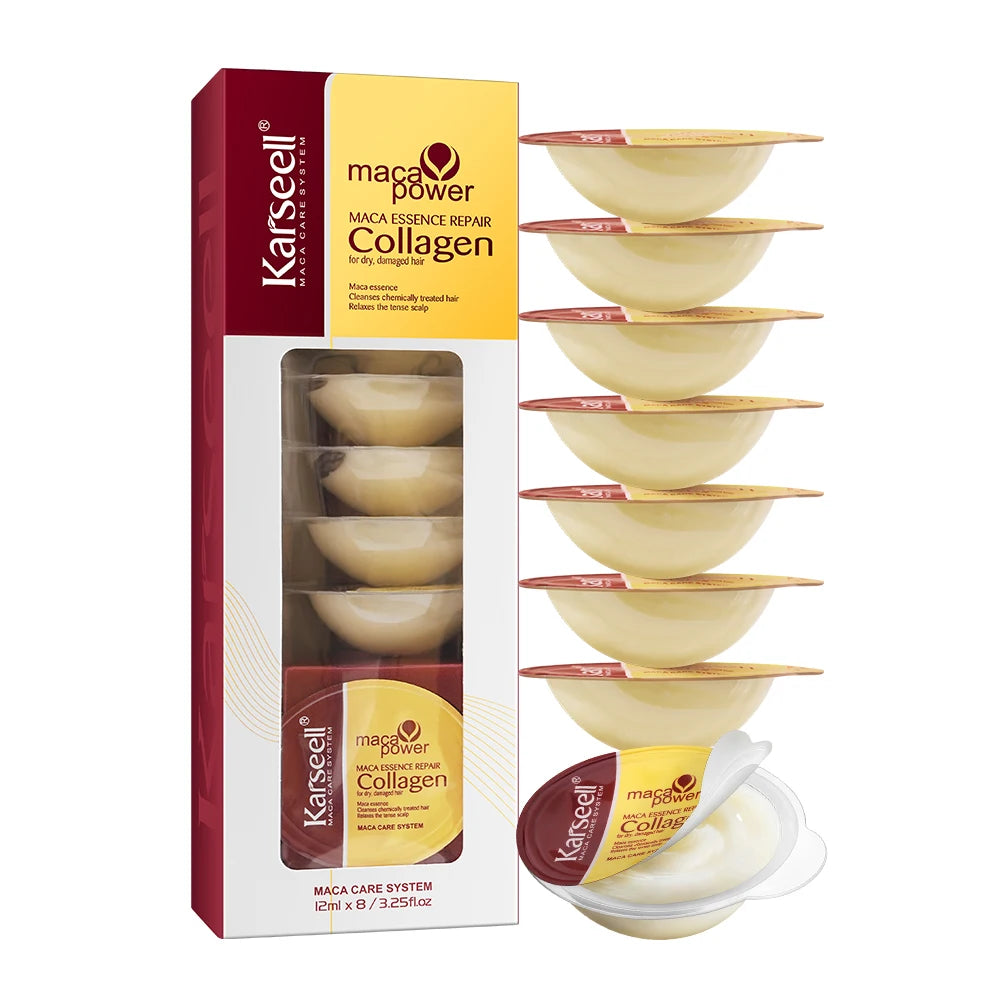 Karseell 8-pack Kollagen Hårmask – Resestorlek med Arganolja för Torrt och Skadat Hår