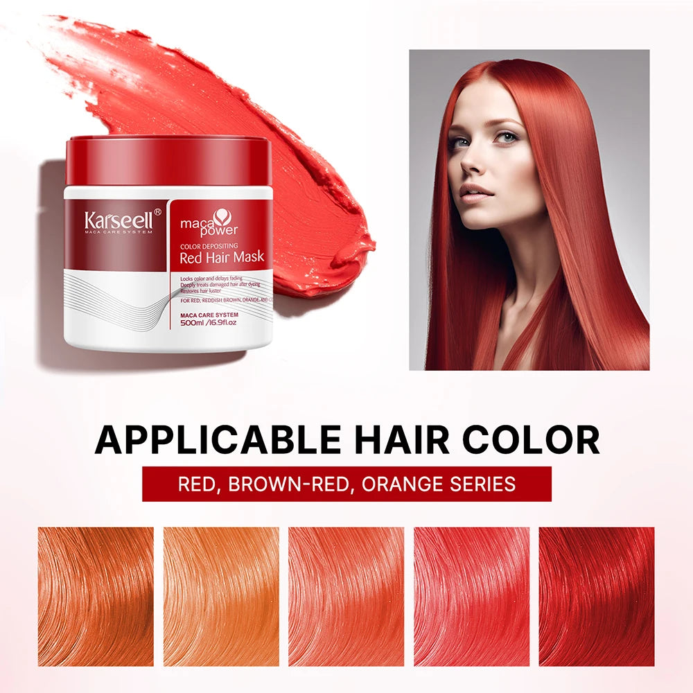 Karseell Color Depositing Red Hair Mask – Färgförstärkande Inpackning för Rött Hår 500 ml