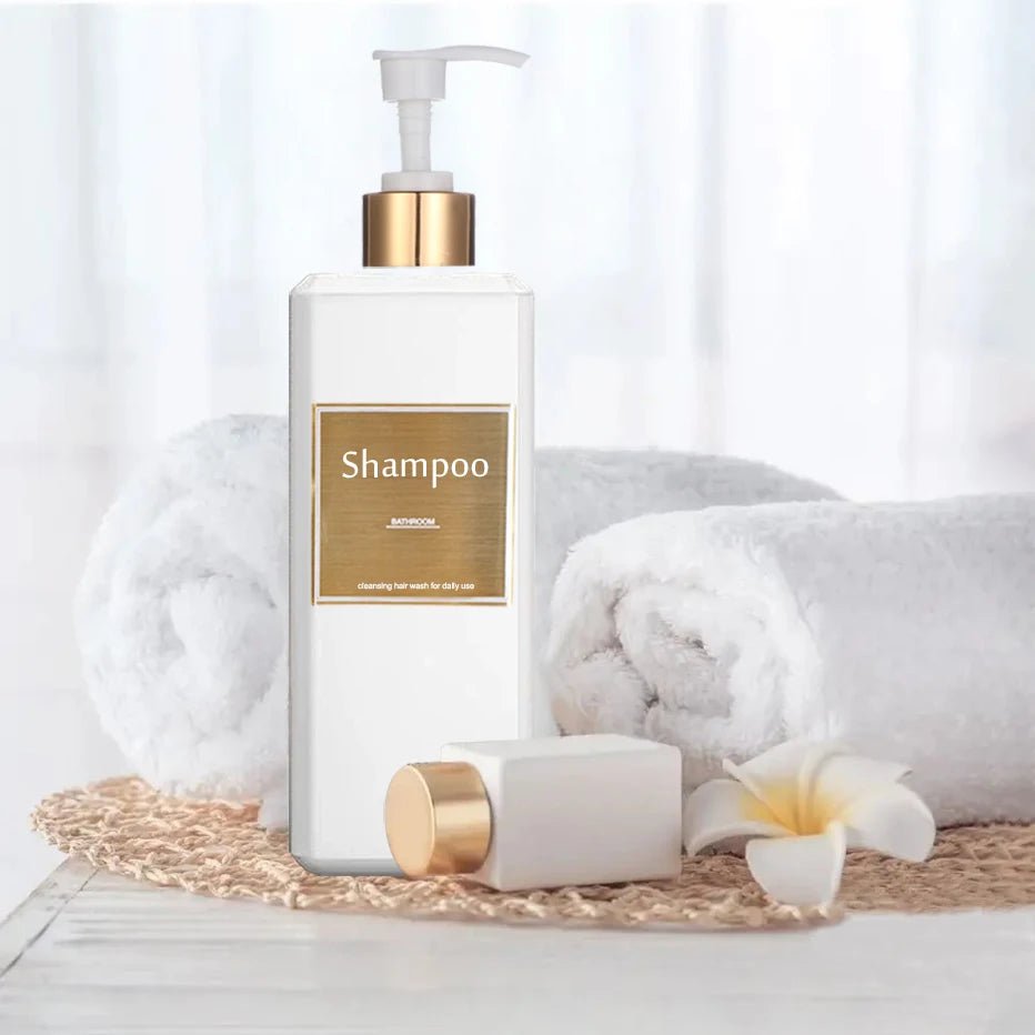 500ml/16.9oz Shampoo Dispenser Press Pump Bottle with Gold Waterproof Labels Bathroom Shampoo Conditioner Body Wash Bottles - UNAKIT
