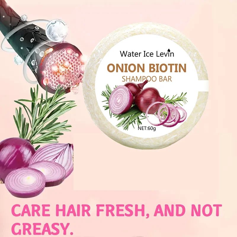 Onion and Biotin Shampoo Soap - 60g, Suitable for All Hair Types, Moisturizing and Smoothing, Rich in Rosemary Extract - UNAKIT
