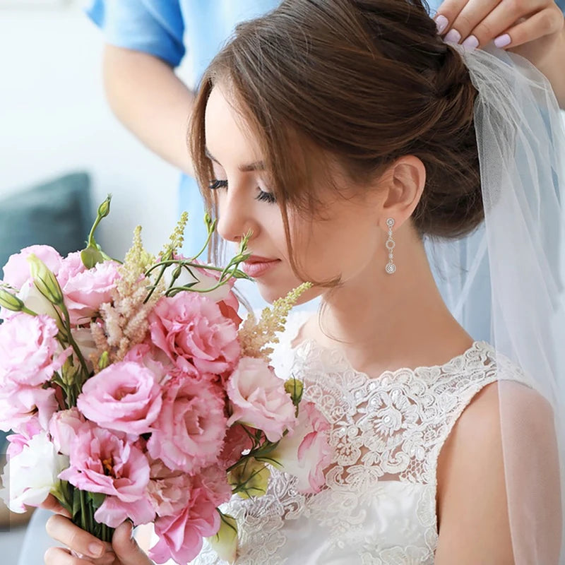 IOGOU Moissanite Dangel Long Örhängen – Eleganta Silverörhängen för Bröllop och Fester