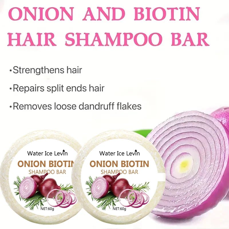Onion and Biotin Shampoo Soap - 60g, Suitable for All Hair Types, Moisturizing and Smoothing, Rich in Rosemary Extract - UNAKIT