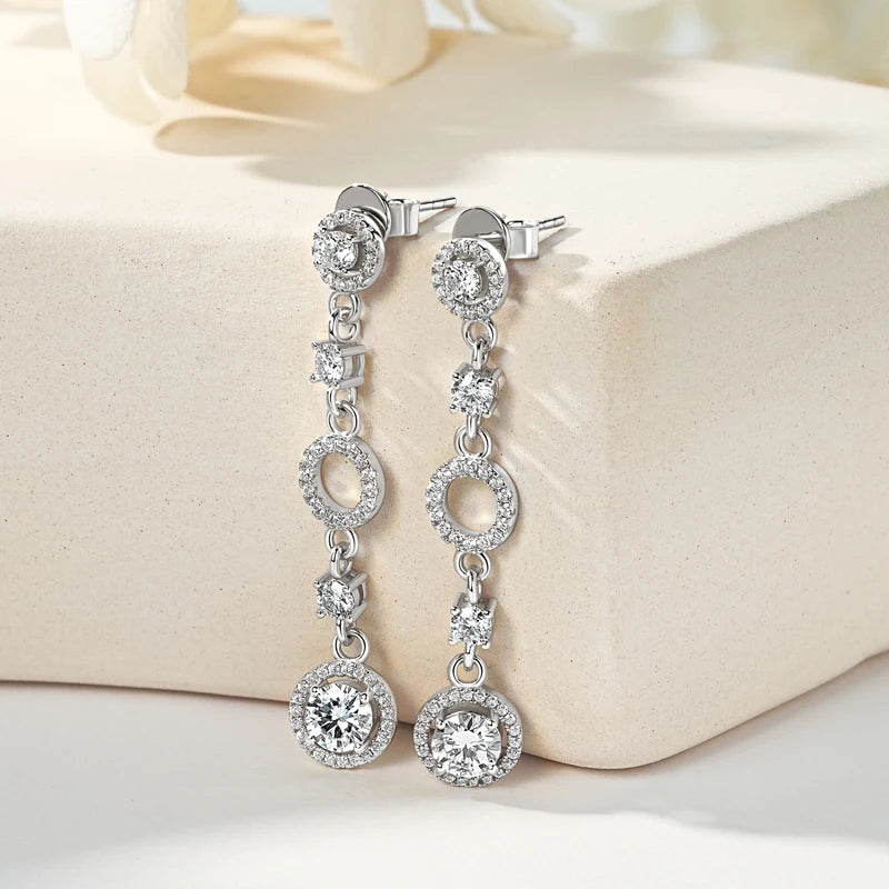 IOGOU Moissanite Dangel Long Örhängen – Eleganta Silverörhängen för Bröllop och Fester