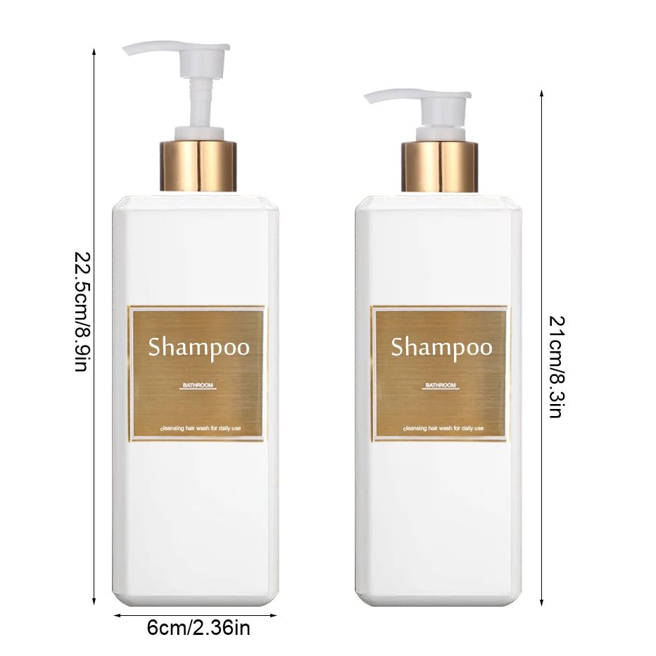 500ml/16.9oz Shampoo Dispenser Press Pump Bottle with Gold Waterproof Labels Bathroom Shampoo Conditioner Body Wash Bottles - UNAKIT