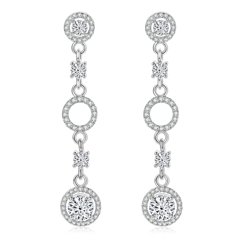 IOGOU Moissanite Dangel Long Örhängen – Eleganta Silverörhängen för Bröllop och Fester