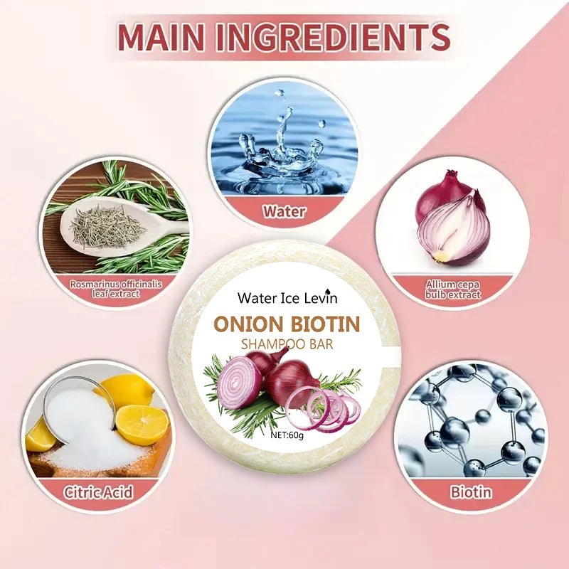 Onion and Biotin Shampoo Soap - 60g, Suitable for All Hair Types, Moisturizing and Smoothing, Rich in Rosemary Extract - UNAKIT