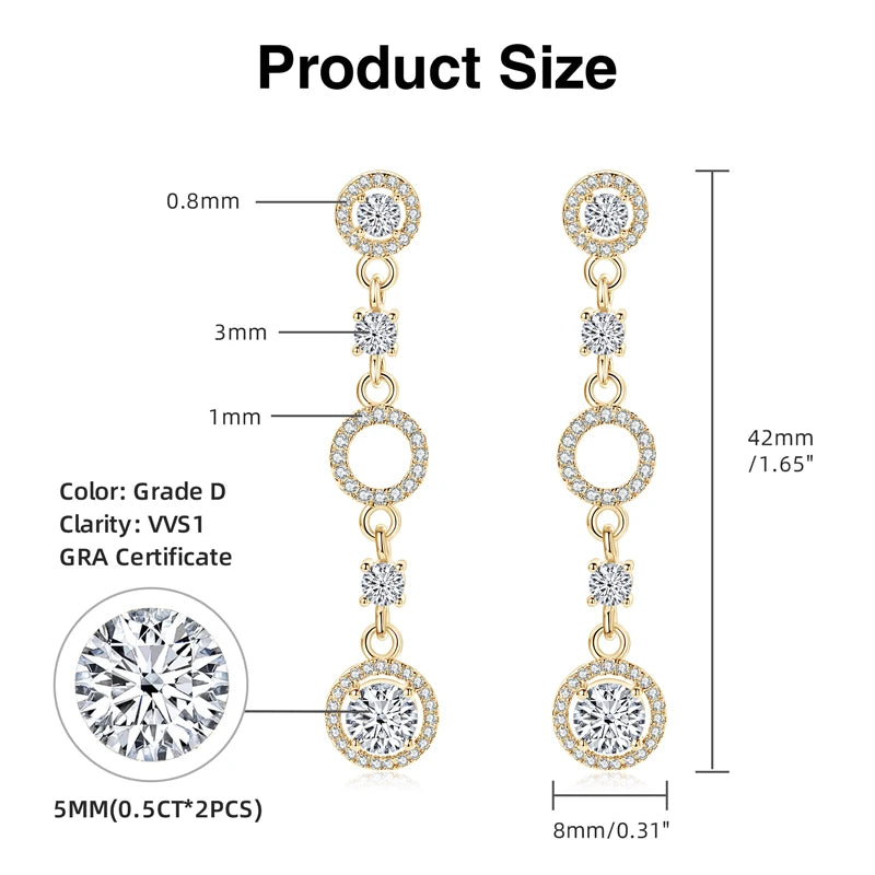 IOGOU Moissanite Dangel Long Örhängen – Eleganta Silverörhängen för Bröllop och Fester