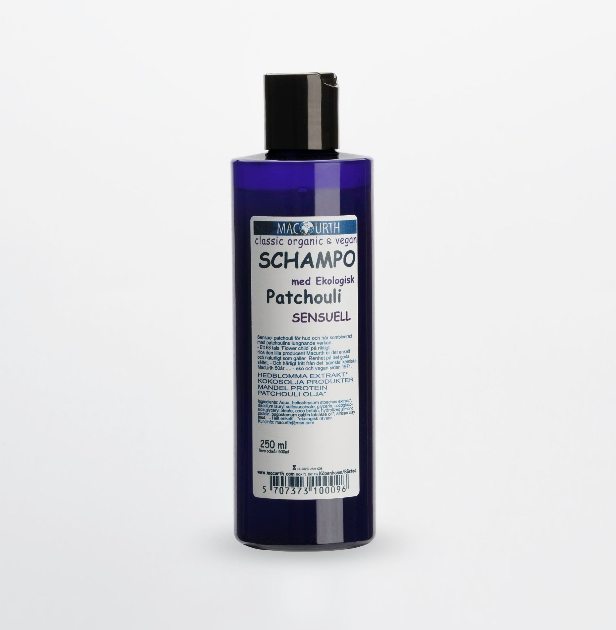 MacUrth Schampo Patchouli 250 ml – vegan, sulfatfri hårvård med sensuell patchoulidoft
